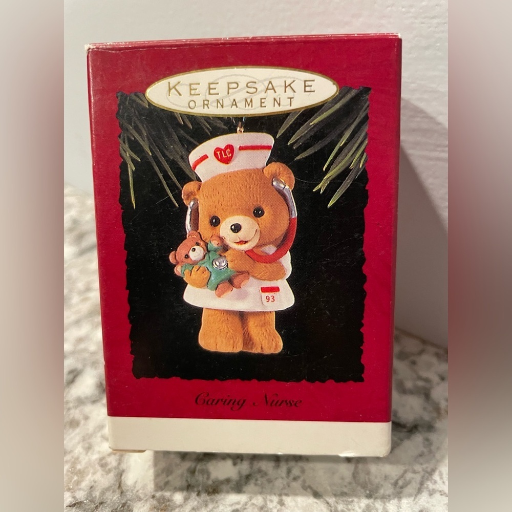 Hallmark Keepsake Caring Nurse vintage Ornament - Red and White Bear